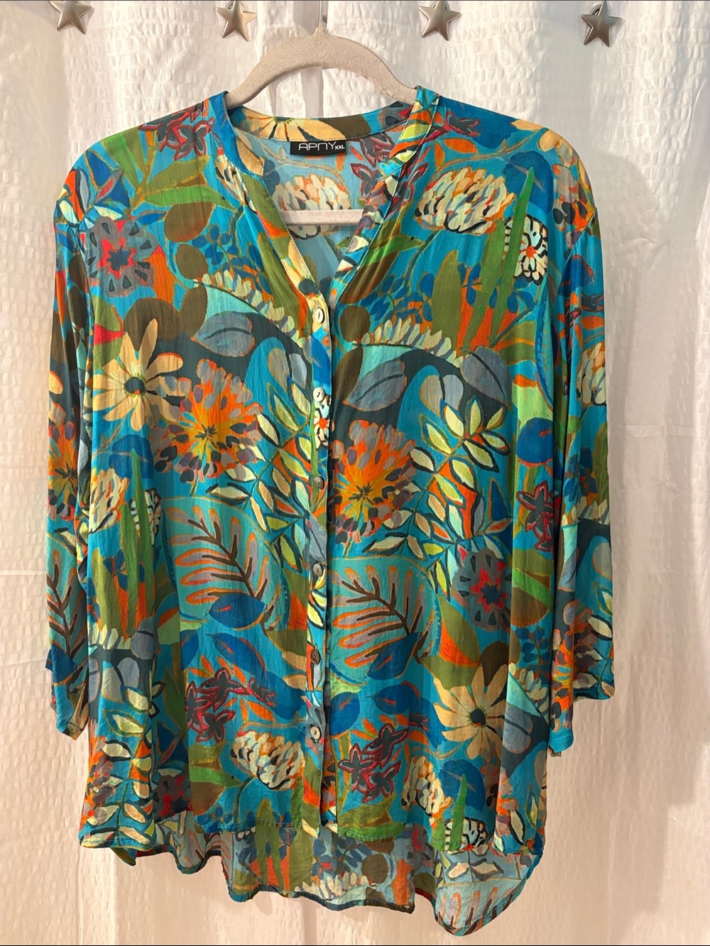 APNY Teal Multi Floral Button-Front Blouse
